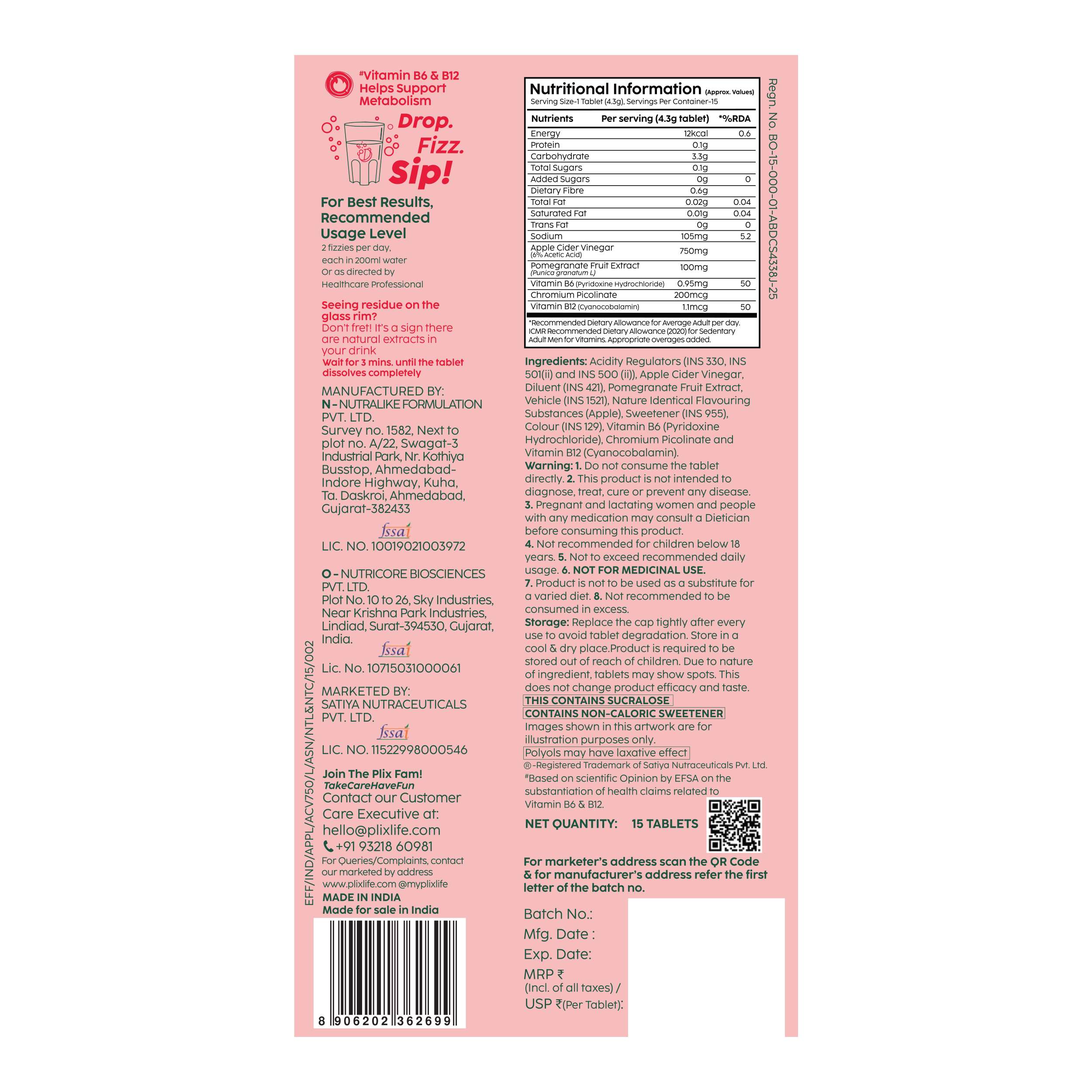 plix acv l carnitine L-Carnitine Apple Cider Tablet (Lemon Ginger Flavour) main image 0