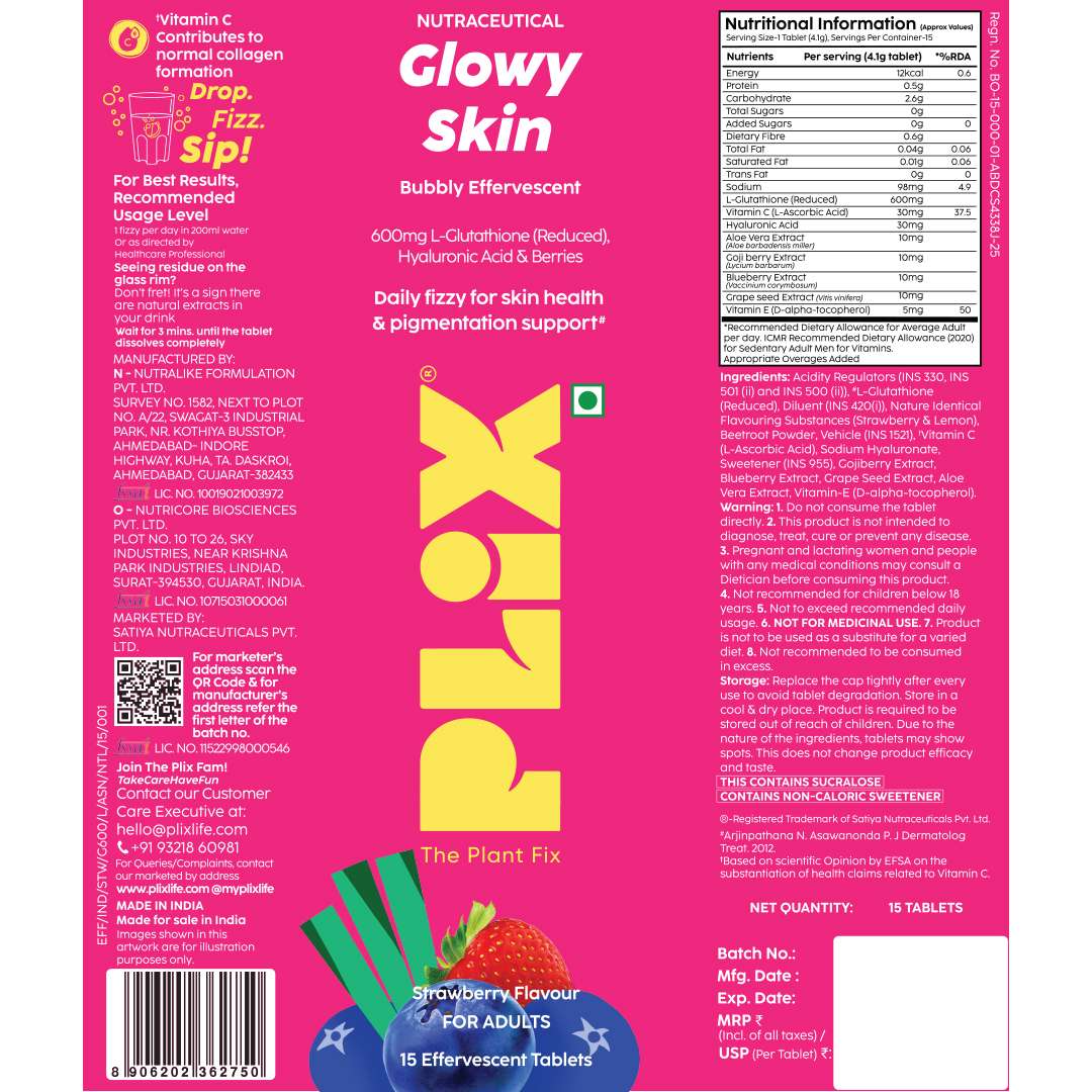 plix glutathione skin glow tablets Buy Glowy Effervescent Tablet - Lemon Flavour Online at Best Price Buy Glutathione Effervescent Tablets for